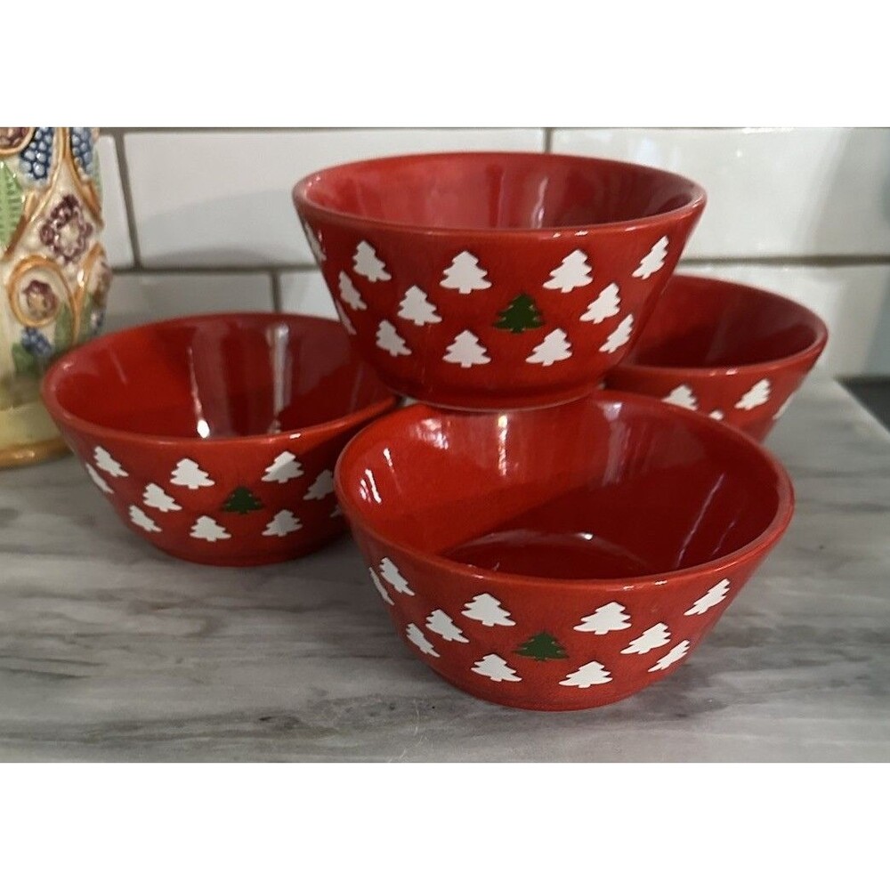 Set 4 Waechtersbach Bowl Coupe Soup White Christmas Trees Green Tree Red WAE13